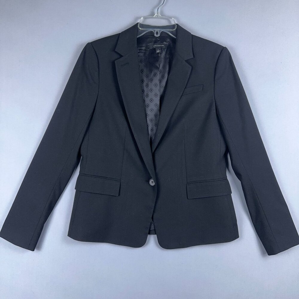 Ann Taylor Suit Blazer Jacket Womens Size 6 Single Breasted Long Sleeves Black